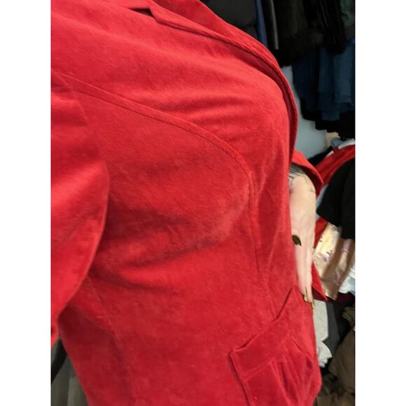 Red Corduroy Blazer Womens Sz 22 Plus Size Jacket Career Wear Trending Holiday - Picture 9 of 14